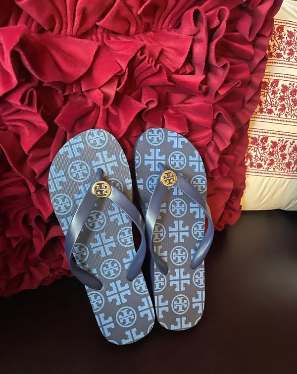 Tory Burch PVC Flip Flops Thong Sandals Square Traveler Logo 7 avail NWOT - Image 2