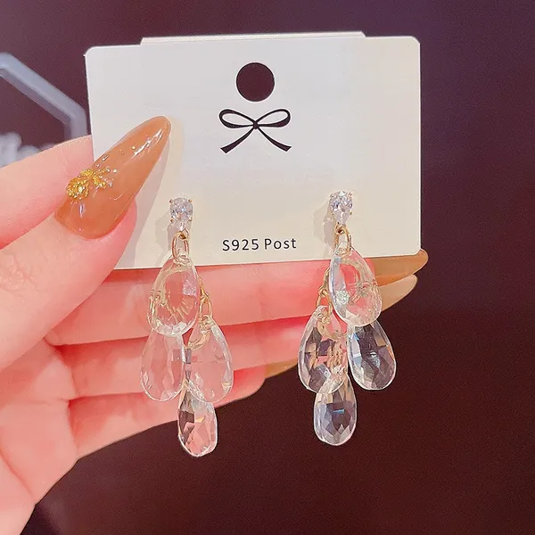 Women's Crystal Teardrop Drop Dangle Earrings White - Image 3
