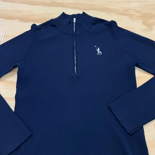 Peter Millar Women’s‎ Quarter Zip Ribbed Pullover Ling Sleeve Sweater Navy Lg - Image 3