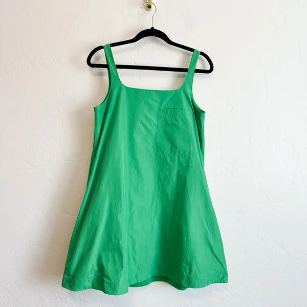 COS | Contrast Panel Cotton Blend A-Line Mini Dress in Bright Green - Image 3