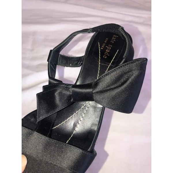 Kate Spade Bow Strappy Heels Size 6.5 Satin Fancy Formal Prom Evening Black Tie - Image 3
