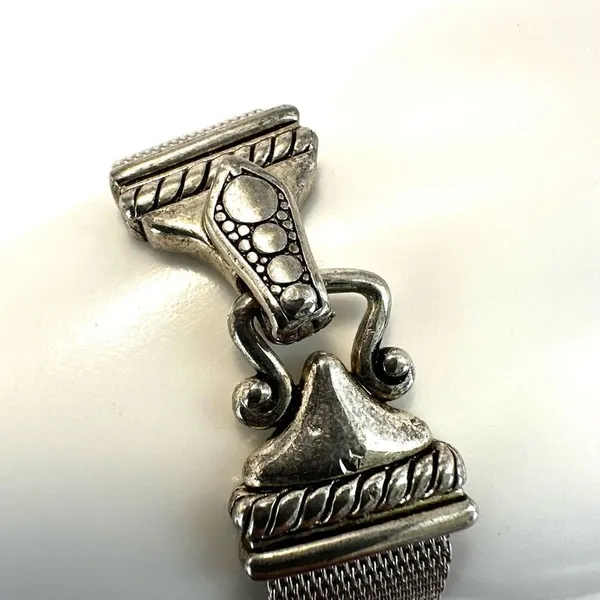Silver tone mesh rhinestone vintage bracelet - Image 2