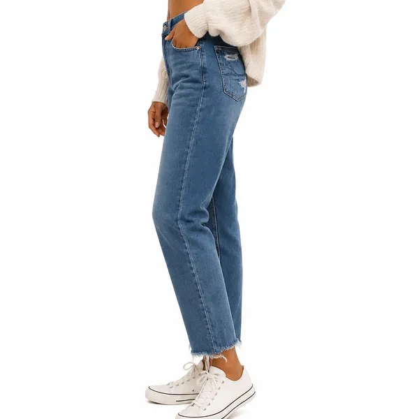 American Eagle Relaxed Mom Jeans Women’s Size 4 Medium Wash Frayed Hem - Image 3