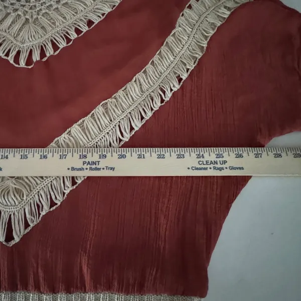 Umgee Rust Crochet‎ Fringe Batwing Top Boho V-Neck Lightweight Blouse Small - Image 7