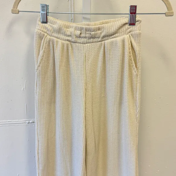 Better Together Cream Waffle Knit Lounge Pajama Set Henley Top Wide Leg Pants XS - Image 4