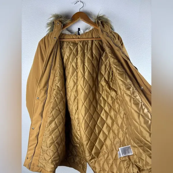 H&M Divided Small Faux Fur Shearling lined‎ Hooded Parka Coat Light Brown - Image 11