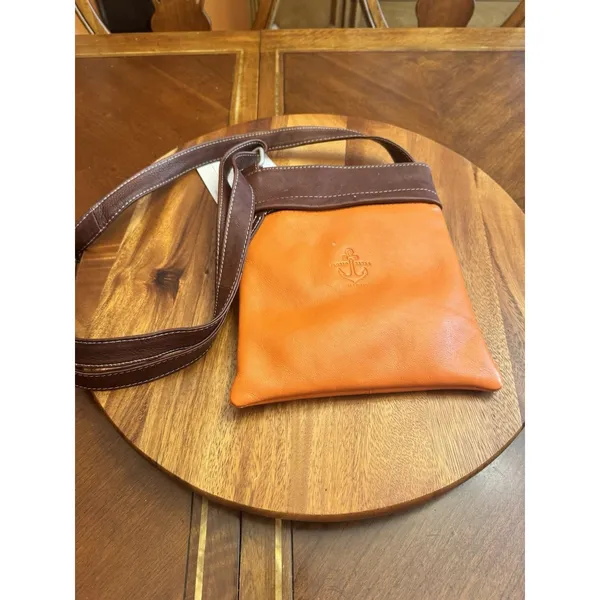 Vera Pelle Florio Bazaar Small Orange/Tan Leather Style Crossbody Bag - Image 3