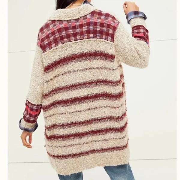Free People Cloud Oversized Tunic Sweater V Neck Grey Tan Red Pink Size XS - Image 4