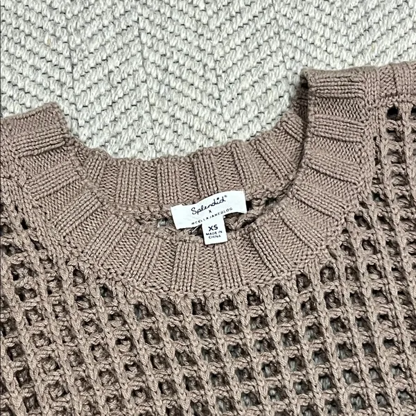 Splendid Crochet Knit Sweater in Taupe - Image 2