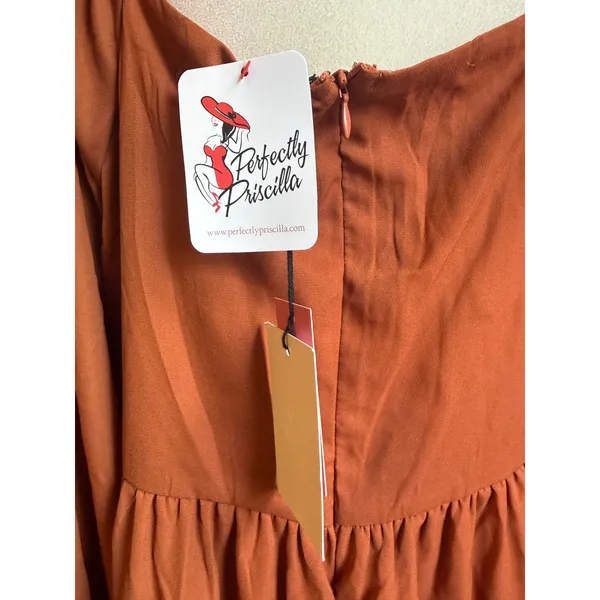 Andree by Unit 1xL Rust Sweetheart‎ Long Sleeve Mini Dress 1X NWT boho whimsi flowy dainty y2k - Image 4