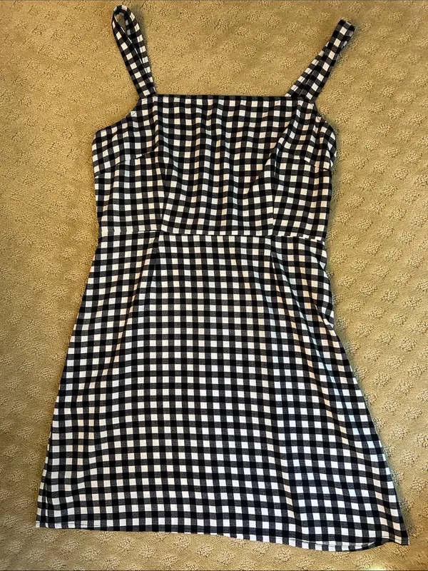 bp Black and White Gingham Square-Neck Mini Dress, Small - Image 4