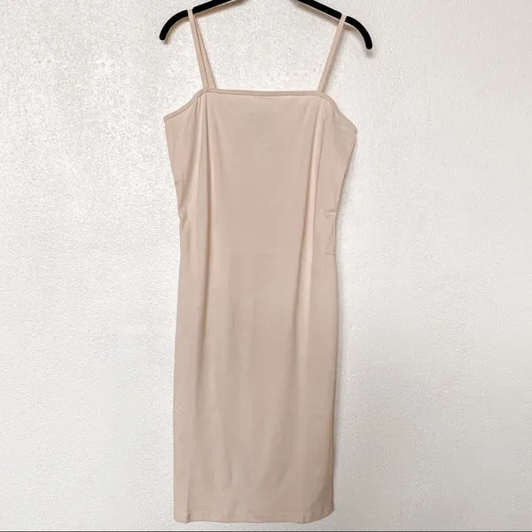 Topshop Nude Bodycon Square Neck Sheath Midi Dress Size 8 - Image 4