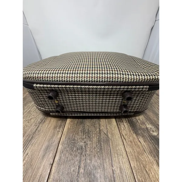 Gabbiano Houndstooth Travel Vanity Case Brown Tan Beauty Makeup Bag Mirror - Image 5