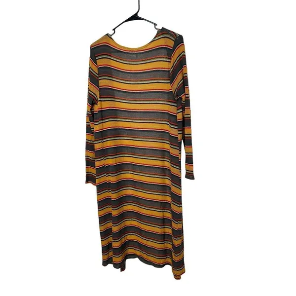 LIVE IN THE MOMENT Yellow Red Brown Stripe Open Front Cardigan Duster L - Image 8