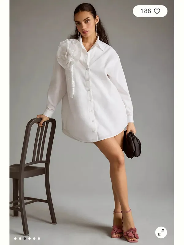 Forever That Girl Anthropologie Elegant White Long-Sleeve Statement Shirt Dress - Image 8