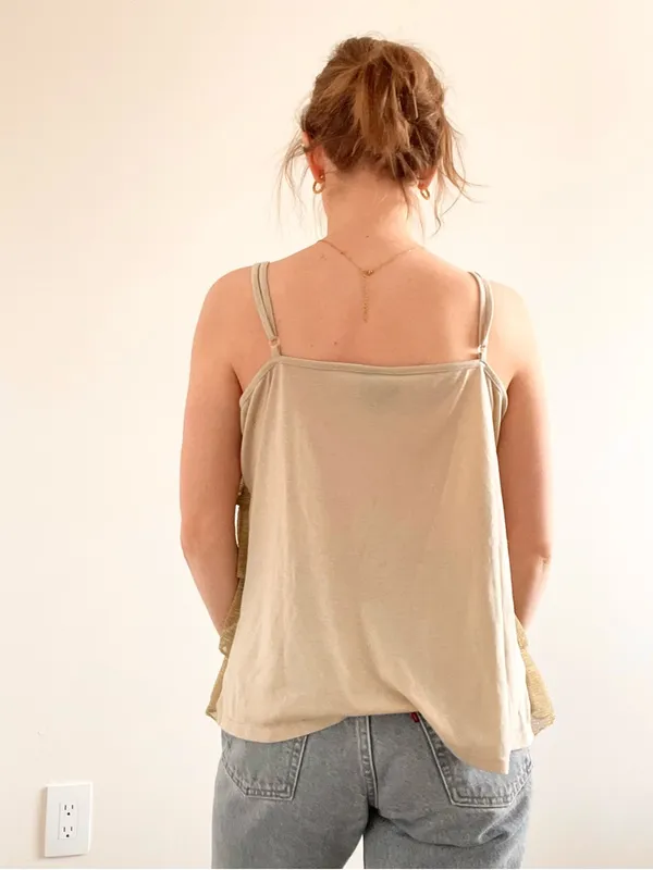 Vintage Metallic Gold Tiered Ruffle Camisole Top - Image 5