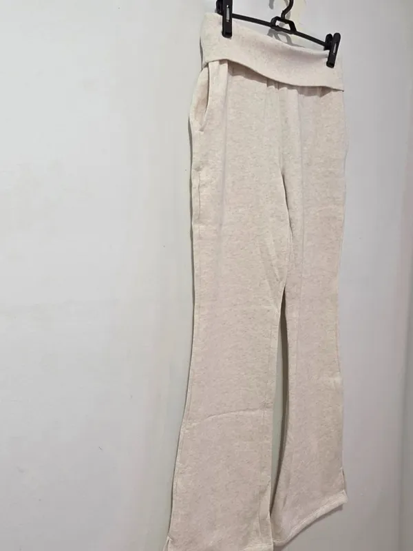 VS PINK Campus Fleece Foldover Flare Sweatpants - Natural Heather - Size S/R - Image 3