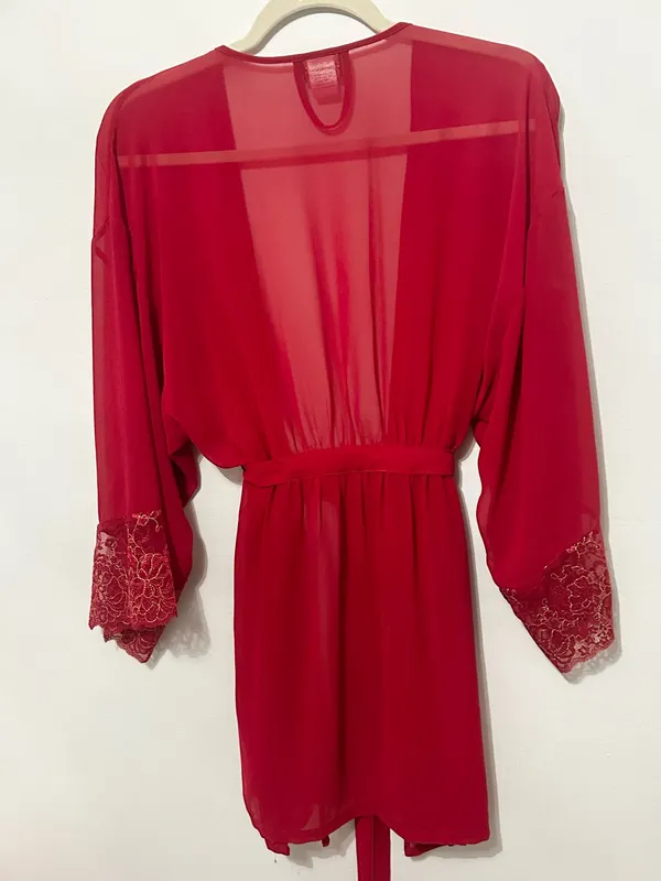 Old Hollywood vintage red lace sheer robe - Image 4