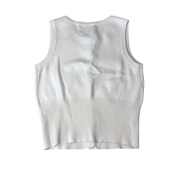 No Comment White Ivory Button Up Sleeveless Sweater Women's Size Medium - Image 3