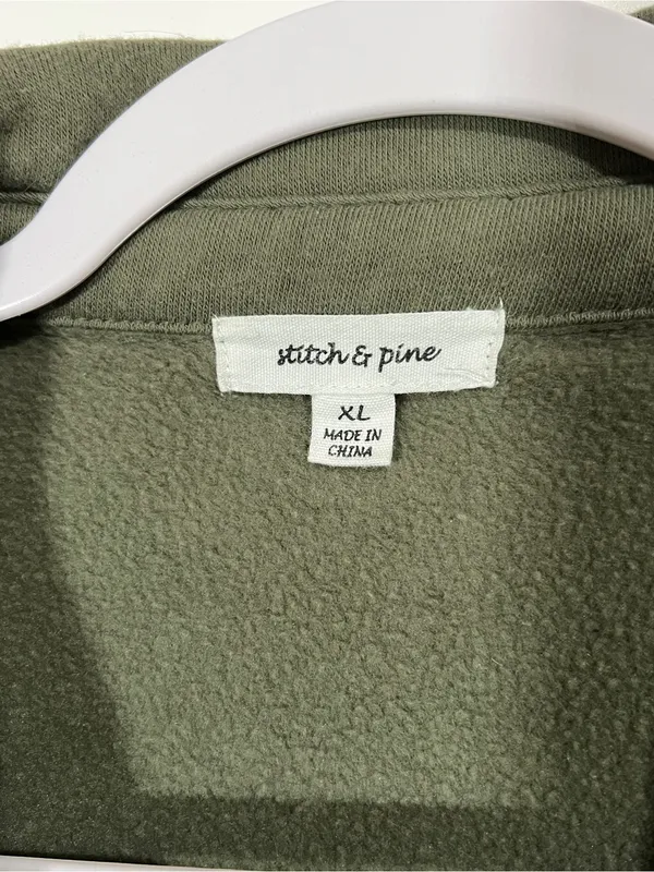 Retro Henley Sweatshirt with Collar Size XL Green Colorblock - Image 3