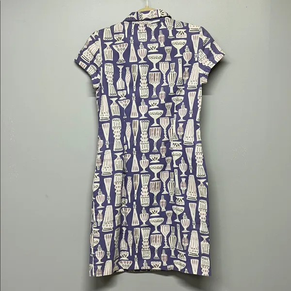 Boden Novelty‎ Print Shirt Dress Purple Cotton Button Front Short Sleeve US 2 - Image 5