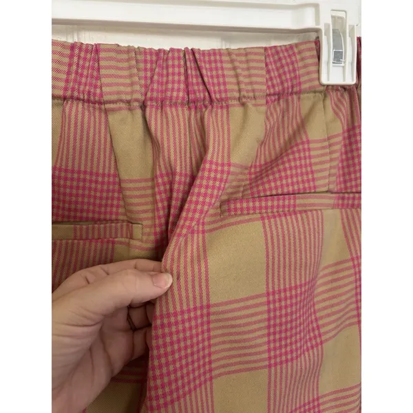 Anthropologie Maeve Tapered Pull-On Plaid Pants Pink Tan 6 Academia Preppy - Image 7