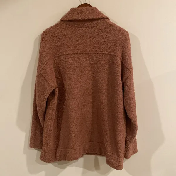 Tahari Sherpa Fuzzy Brown Copper Button Shacket Size 1X - Image 3