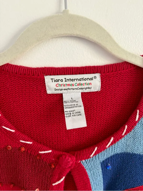 Tiara International Ugly Christmas Cardigan Sweater Noel Embellished Size Large - Image 2