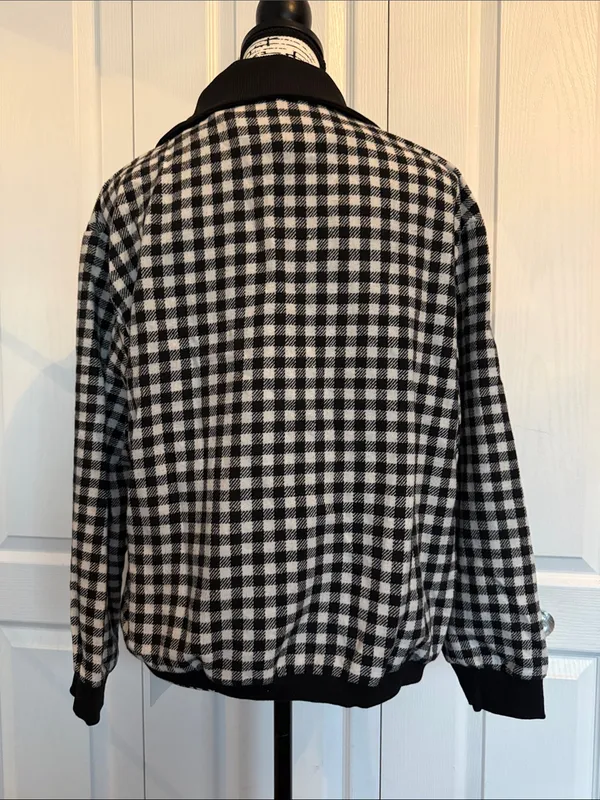 BloomChic Black and White Plaid Double-Breasted Pea Coat - Image 4