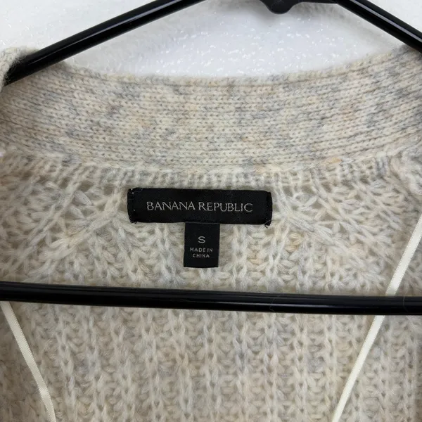 Banana Republic Cardigan Womens Small Beige Merino Wool Alpaca Blend Open *HOLE - Image 5