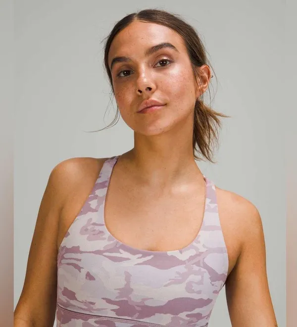 LULULEMON Energy Bra Long Line Ribbed Incognito Camo Iris Violet Verbena Size 4 - Image 5