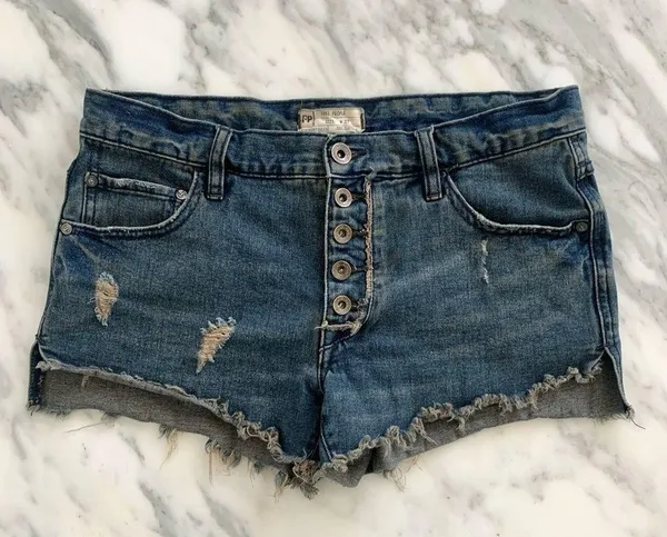 Free People Button Fly Distressed Denim Cutoff Jean Shorts - Image 2