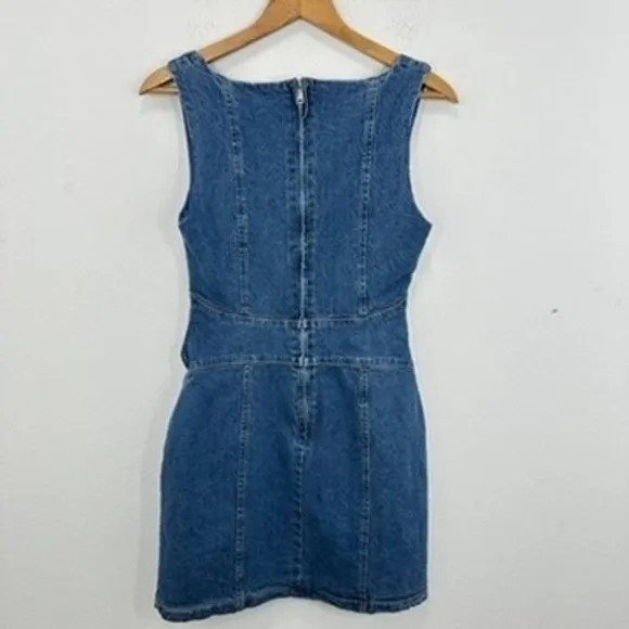 Avec‎ Les Filles Denim Mini Dress Square Neck Sleeveless Harness Denim Body-Con - Image 13