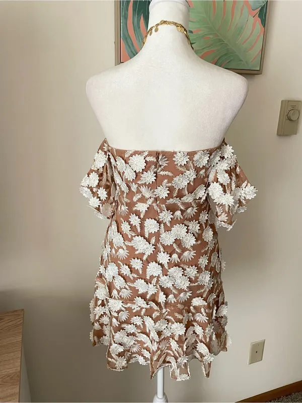 For Love & Lemons Amelia Floral Appliqué Off Shoulder Mini Dress in Medium - Image 11