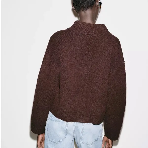 Zara NWT brown button front knit sweater cardigan bomber jacket - Image 8