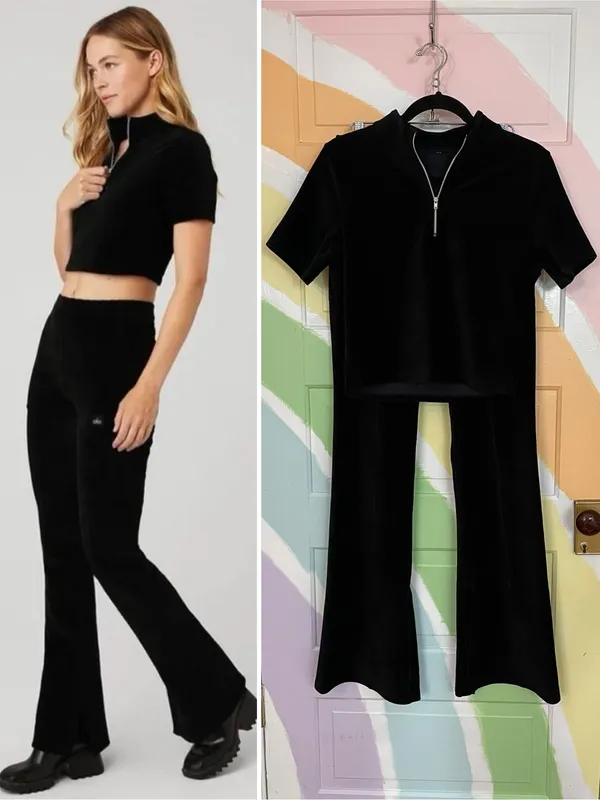 Alo Yoga Micro Corduroy Winter Break Set Mock Neck Quarter Zip & Pants ❤️🎀 - Image 2