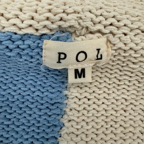 POL Blue Beige Patchwork Knit Hooded Button Cardigan Sweater Cozy Boho Size M - Image 7