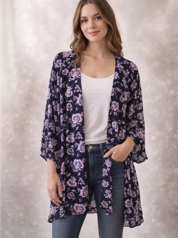 Billabong Floral Open Kimono Cardigan | Navy | Size M/L - Image 3