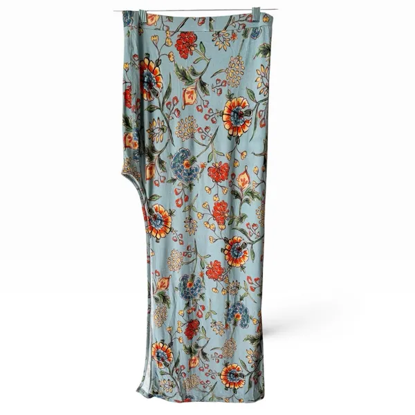 Free People Blue Floral High Slit Stretchy Maxi Skirt Size Small - Image 2