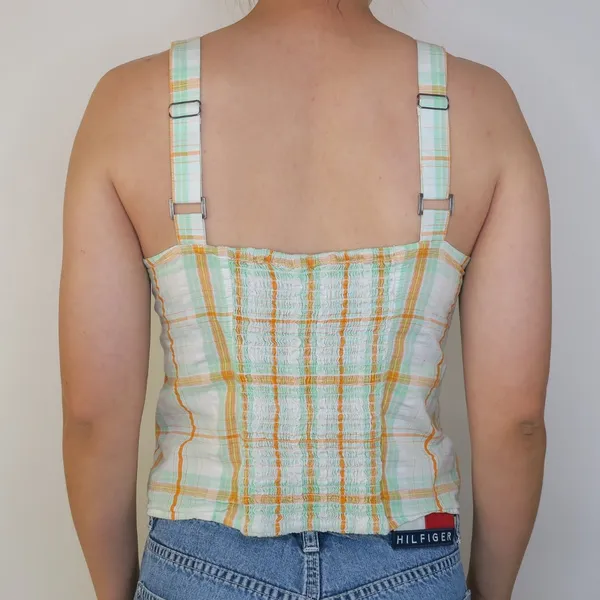 Y2K Harley Davidson Bustier Pearl Snap Plaid Tank Top - Image 2