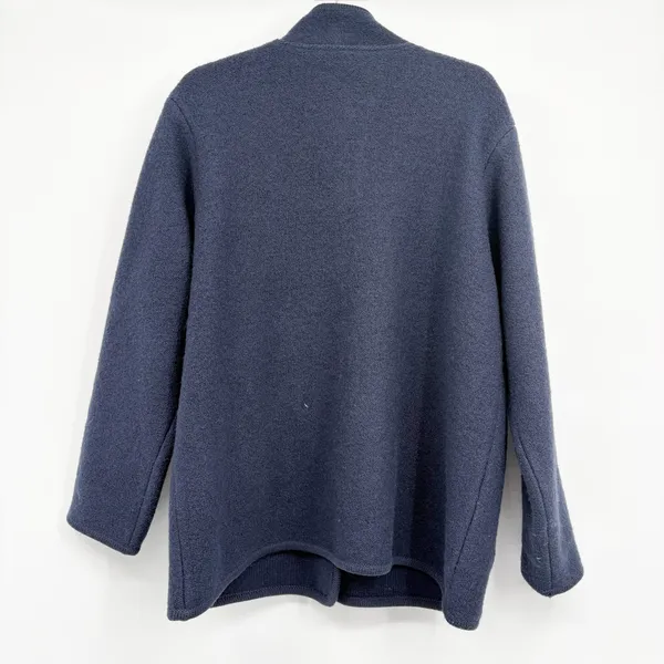 L.L. Bean Women Navy Blue 100% Wool Boiled Knit Coastal Cardigan Sweater L - Image 6