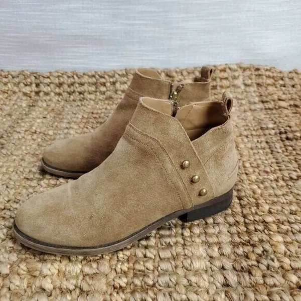 Franco Sarto Womens Booties Size 6 Beige Suede Studded Side Zip Almond Toe - Image 4