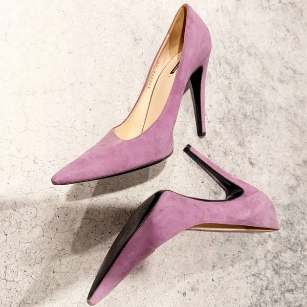 Giorgio Armani Suede Purple Suede‎ High Heels asymmetrical pointed Pump Size 40 - Image 4