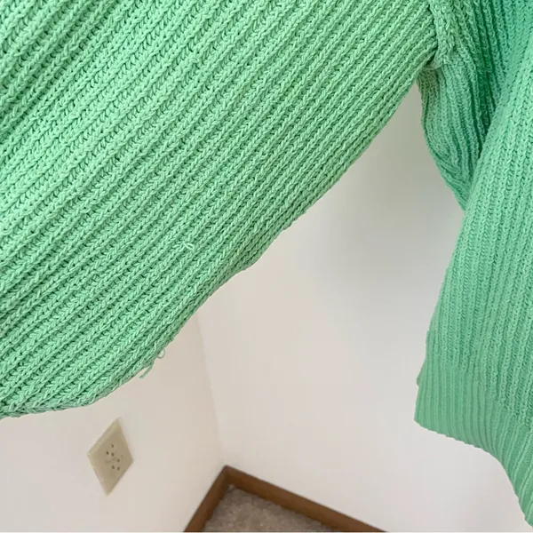 Aerie Beyond Chenille Sweater Fresh Green Ribbed Women's Crewneck Knit Sweater - Image 7