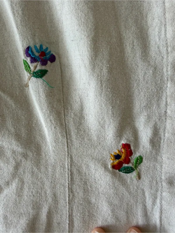 Vintage Sleeveless Embroidered Button-Front Cotton/Linen Top - Cream/Bei - Image 8