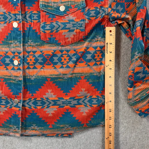 Savanna Jane Women's 1X Corduroy Shirt Jacket Western Aztec Red Blue Orange - Image 6