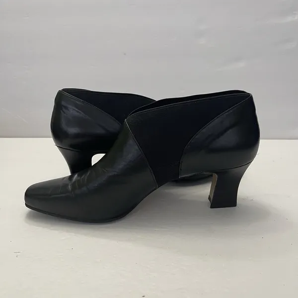 Nine West Shaw Black Leather‎ Heel Ankle Bootie Shoes Square Toe Womens 7.5 - Image 8