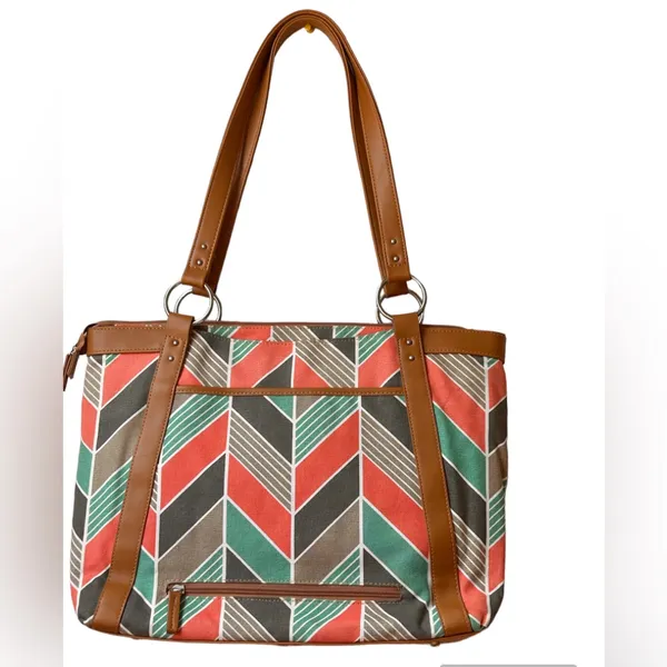 Kailo Chic Coral & Turquoise Chevron Fabric Laptop Organizer Bag Travel Tote - Image 6