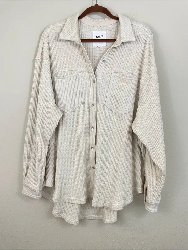 Aerie Anytime Fave‎ Waffle Shirt Cabe Batter Oversized Shacket Size Large - Image 3
