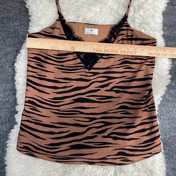 Socialite Tan Brown Black Lace Trim Cami Top Sleeveless Y2k Animal Print Grunge - Image 5